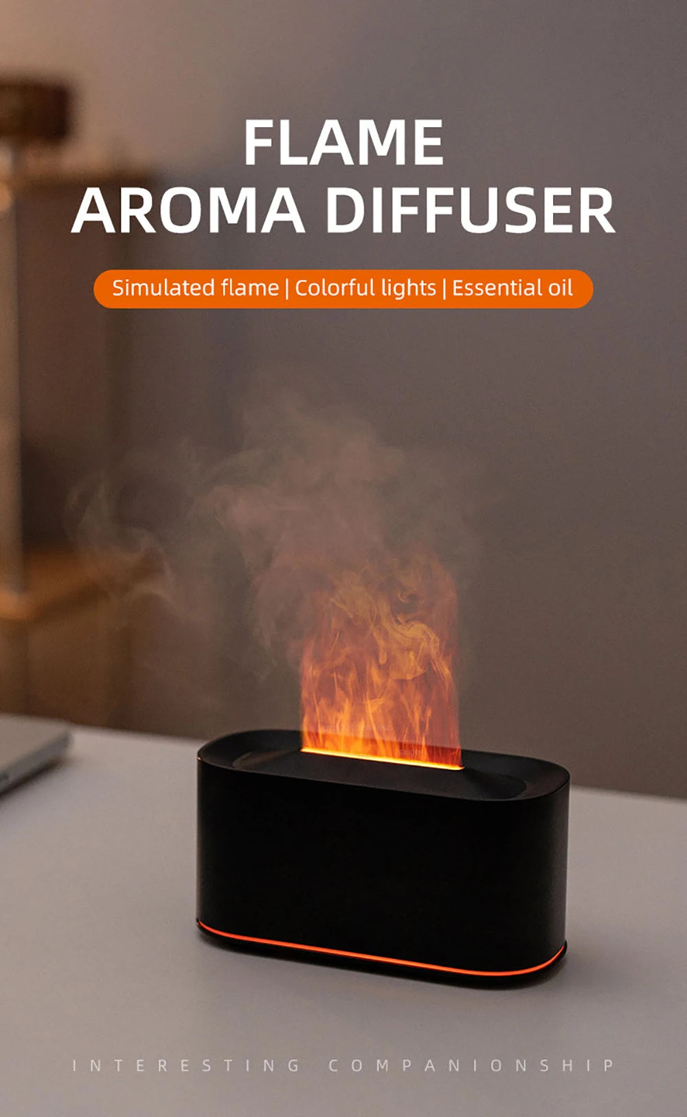 Flame Aroma Diffuser — 7 Color Fire Effect Humidifier & Night Light